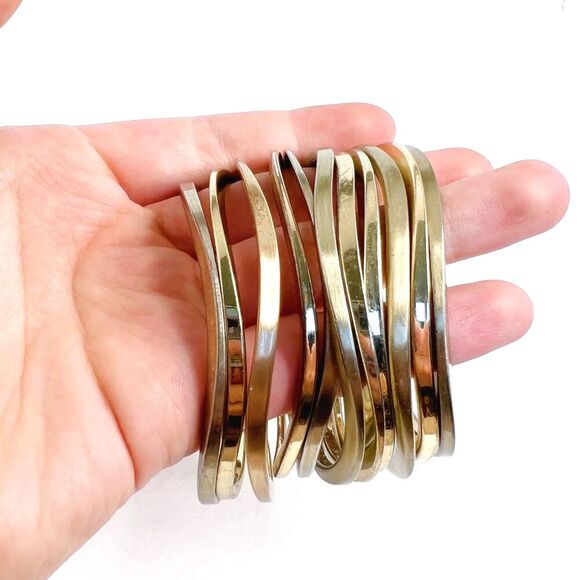 Anthropologie Jewelry - Gold Irregular Asymmetrical Bangle Set Bracelets Boho Chic Bohemian